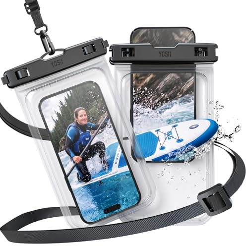 YOSH wasserdichte Handyhülle für Große Handys bis zu 8,5", 2 Stück Wasserfeste Handyhülle für Bootfahren SUP, Unterwasser Handytasche für iPhone 17 16 15 Pro Max Samsung S26 S25 S24 Ultra Kristall