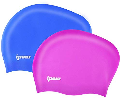 ipow Hochwertige Silikon Badekappe Bademütze Badehaube für Lange Haare gesund und warm Swin Cap