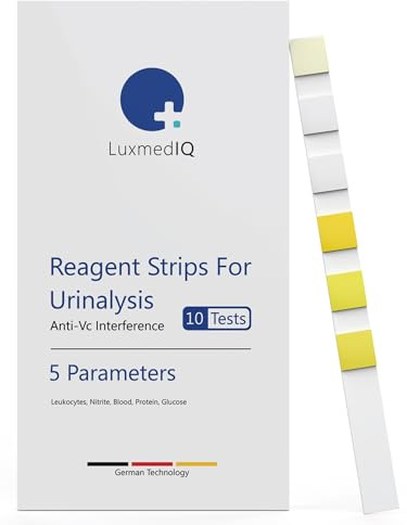 Urin Teststreifen mit 5 Parametern, Blasenentzündung & Harnwegsinfekt 10Stk | Hinweise auf Zuckerstoffwechsel (Diabetes) und Nierenfunktion - Indikator für Leukoyzten, Nitrit, Blut, Eiweiß, Glukose