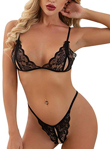 Heekpek BH Damen Spitze Dessous Sexy Unterwäsche Lingerie Lace Verstellbarer Tanga Set