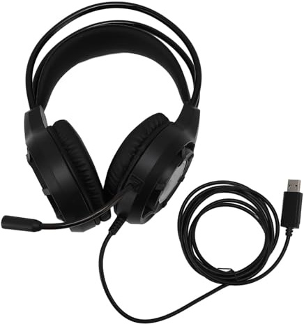 Srliya USB-Gaming-Headset für PC, USB-Gaming-Headset, Computer-Kopfhörer mit Mikrofon, RGB-Licht, Kabelgebundene Kopfhörer für Laptop