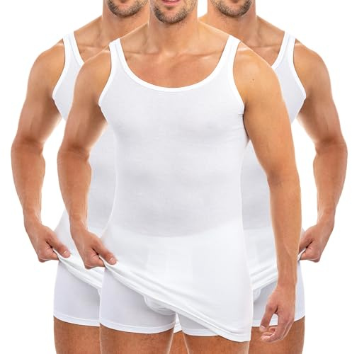 HERMKO 3007 3er Pack extralanges Herren Unterhemd (+10 cm) Tank Top aus 100% Bio-Baumwolle