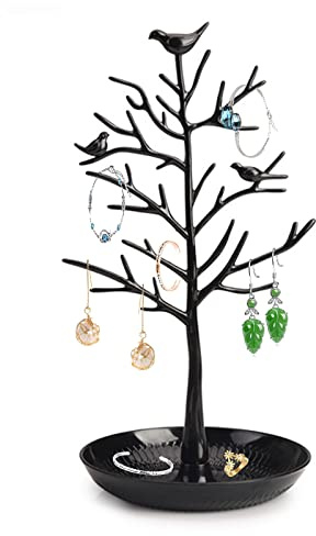 Vogelbaum, Ohrringständer, Schmuckständer, Schwarz, Schmuckständer, mehrreihig, Ohrringe, Schmuckregal, zum Aufhängen von Halsketten, Ornamenten