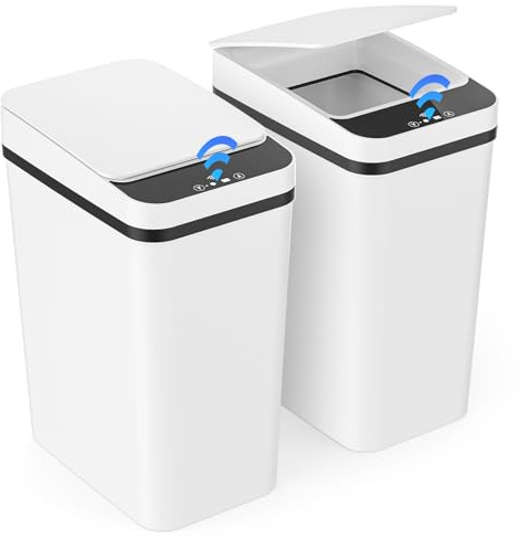 Gaethra 2er Set Mülleimer mit Sensor, 12L Automatischer Elektrischer Deckel Sensor, 3 Betriebsmodi, Leise Wasserdicht Intelligenter Abfallbehälter, für Küche Büro Wohnzimmer Badezimmer (2 er Weiß)