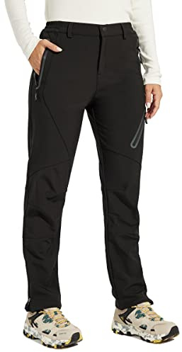 WILLIT Damen Schneehose Thermohose Gefüttert Wanderhose Wasserdicht Softshellhose Fleece Skihose Warm Trekkinghose Winter Outdoorthose Isoliert Kaltes Wetter Schwarz M