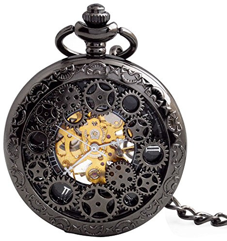 BOSHIYA Herren Taschenuhr Mechanische Leuchtende Vintage Steampunk Skelett Halbjäger Handaufzug Mechanische Taschenuhr mit Kette für Herren