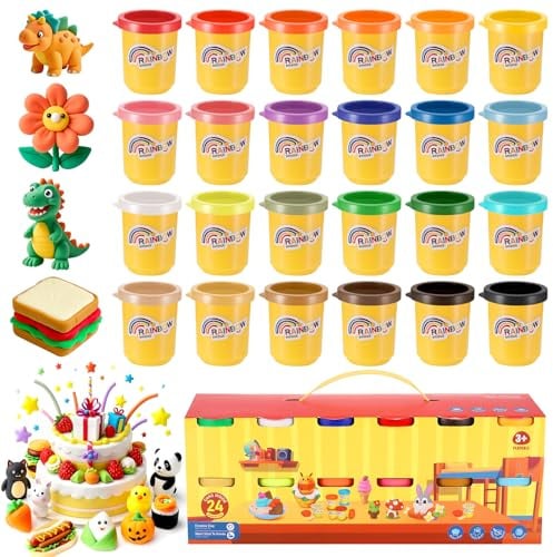 Zocipro Knete Set für Kinder, 24er Set Knetmasse Knetspielzeug Geschenk | 24 Farben Knete für Jungen Mädchen ab 3 Jahren, 50G/Dosen, Fantasievolles und Kreatives Spielen