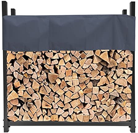 QUICK STAR Kaminholzregal Außen 113 x 25 x 115 cm Anthrazit, Garten Metall Kaminholzunterstand 0,5 m³ (0,8 SRM), Wetterfeste Stapelhilfe mit Schutzhülle Grau