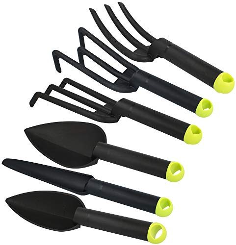 com-four® 6-teiliges Premium Garten-Werkzeug Set, Klein-Grubber | Blumen-Kelle - Pflanzen-Kelle - Blumen-Gabel - Rechen und Unkraut-Stecher - für Garten und Balkon