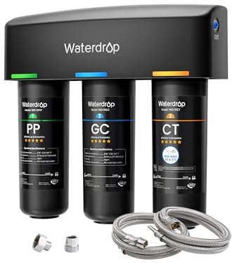 Waterdrop TSA Untertisch Wasserfiltersystem, 3-stufige 0,5 Mikron Wasserfilter Trinkwasser, NSF/ANSI 42 Zertifiziert, Entfernt 99,99% Blei, Chlor, Chloramin, Fluorid, Geruch, Direktanschluss