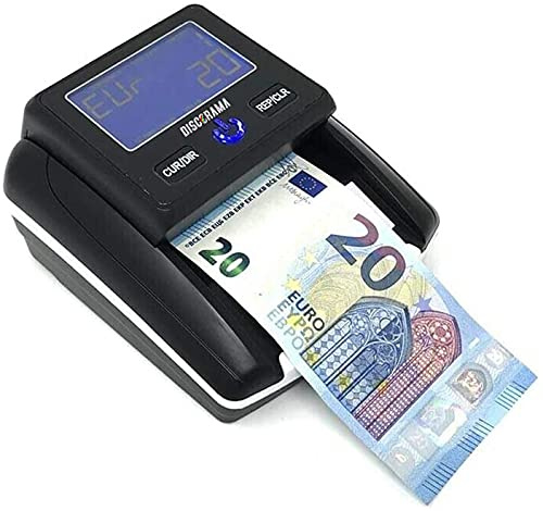 DISCORAMA - Aktualisierbarer Falschgeld-Detektor mit USB zur Überprüfung falscher Euro-Banknoten mit Netzteil und wiederaufladbarem Akku, Banknotenzähler