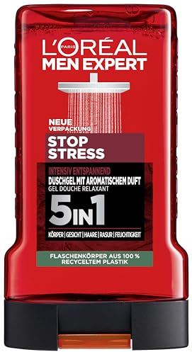 L'Oréal Men Expert Duschgel und Shampoo für Männer, Duschbad zur Reinigung von Körper, Haar und Gesicht, Herren Körperpflege für langanhaltende Frische mit aromatischem Duft, Stop Stress, 1 x 250 ml