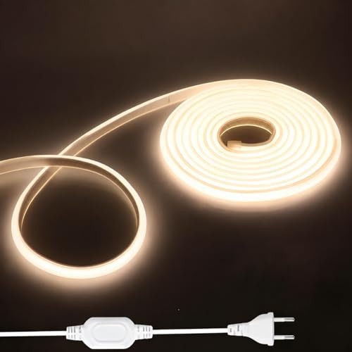 Shengruili 2M COB LED Streifen,220V LED Streifen Natürliches Licht 4000K,Hohe Dichte LED Strip Lights mit Netzteil,Wasserdicht Diffusion Flex LED streifen für Heim Dekoration, Küche, Spiegel