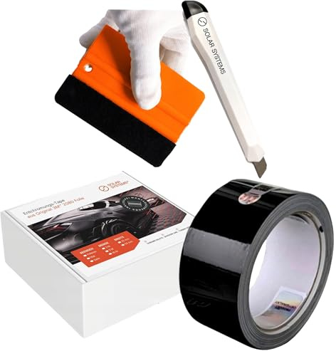 Solar Systems WRAP 2080 Selbstklebende Autofolie - Entchromung Klebeband + Rakel und Messer - Auto Tuning - Auto Folie Schwarz Glanz 5cm x 5m
