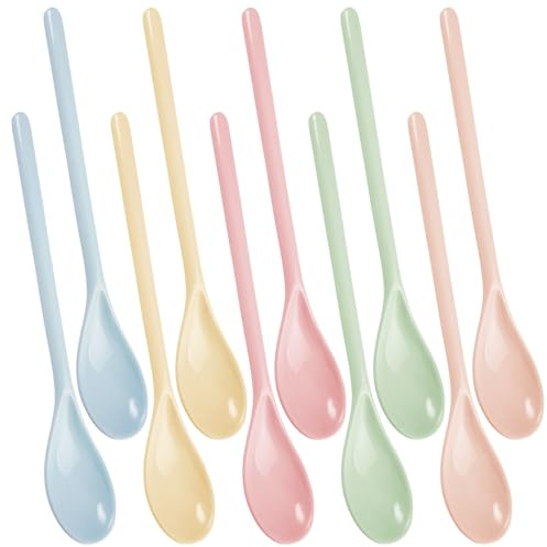 10 Stück Plastiklöffel Langer Stiel 18.5 cm, Farbig Melamin Löffel Lang, Wiederverwendbare Eiscremelöffel, Fallbeständig, Langem Stiel Marmeladenlöffel für Getränke, Eierlöffel, Joghurtlöffel, Kaffee