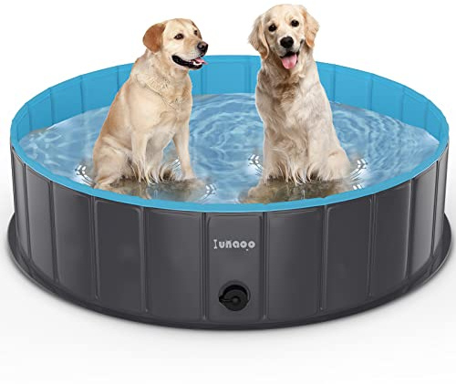 lunaoo Hundepool fur Große Hunde, Faltbare Schwimmbecken Hund Planschbecken Dog Pool, Tragbar PVC Hundebadewanne Hundeschwimmbad für Große Kleine Hunde, Hellblau, 80 x 20 cm