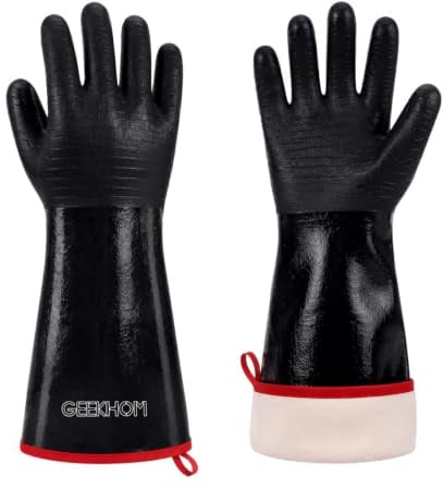 GEEKHOM 14-Zoll hitzebeständige Handschuhe 500 °C für BBQ-Grillen, wasserdichte lange Ärmel Anti-Rutsch-Kochhandschuhe – strukturierter Griffschutz