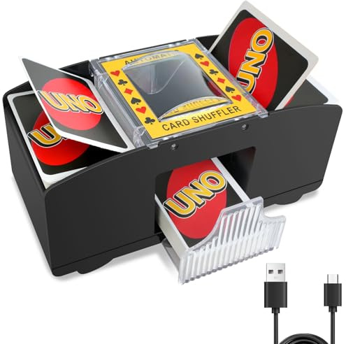 vonsera Kartenmischmaschine, Mischmaschine Karten für 1-4 Decks, USB-Kartenmischer automatischer für UNO, Poker und Blackjack – Kartenmischgerät batteriebetrieben (Schwarz mit USB, 2 Decks)