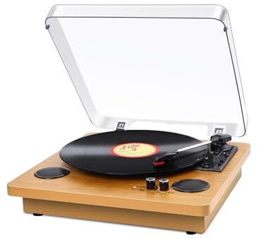 VIFLYKOO Plattenspieler Bluetooth 5.4, Schallplattenspieler mit 2 Stereo-Lautsprecher, 3-Gang 33/45/78 u/min, Retro Plattenspieler unterstützt Kopfhöreranschluss/AUX-Eingang/RCA-Ausgang/USB