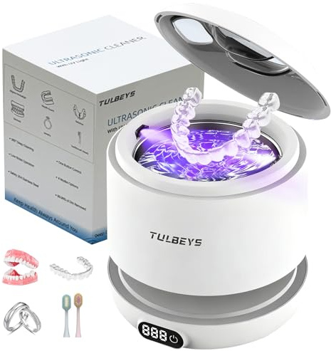 Tulbeys Ultraschallreinigungsgerät 45KHz UV Ultraschallreiniger 220ML Dental Pod - 4 Modi, Ultrasonic Cleaner für Zahnersatz, Retainer, Aligner, Schmuck & kleine Alltagsgegenstände mit digitalem Timer
