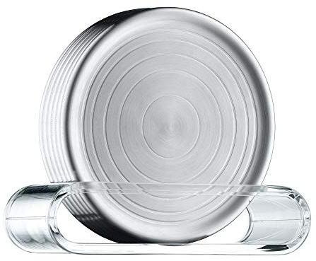 WMF Loft Bar Gläserteller-Set 6-teilig, Glas Untersetzer mit Präsenter, Untersetzer Gläser 9,5cm, Cromargan Edelstahl mattiert