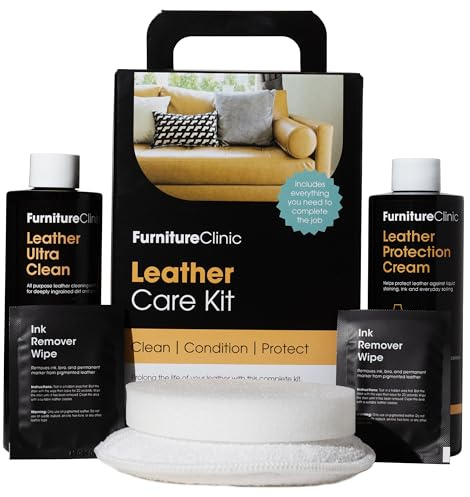 Furniture Clinic Lederpflege-Set 2x250ml – Premium Lederreiniger + Conditioner - Pflegecreme mit Lederduft, inkl. Schwamm & Reinigungstuch – für Couch, Sofas, Autositze, Möbel