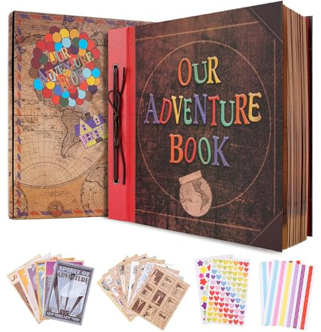 Our Adventure Book Scrapbook Album Vintage Travel Fotoalbum zum Einkleben,Fotoalbum zum Selbstgestalten Album/Jubiläum Hochzeitsalbum, Muttertag Geschenk, Valentinsgeschenke,12 * 12Inch