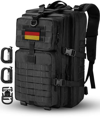 Hannibal Tactical Militär Taktischer Rucksack Cooper Rucksack Armee Assault Pack 3 Tage Bug Out Go Bag Trekking Wanderrucksack (40L,Schwarz-DE)