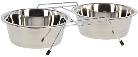 Kerbl Pet Doppelnapfständer aus Edelstahl | 2 × 450 ml, 29 × 13,5 × 7 cm, rostfreier Edelstahl, für Futter und Wasser bei Katzen sowie kleinen und großen Hunden