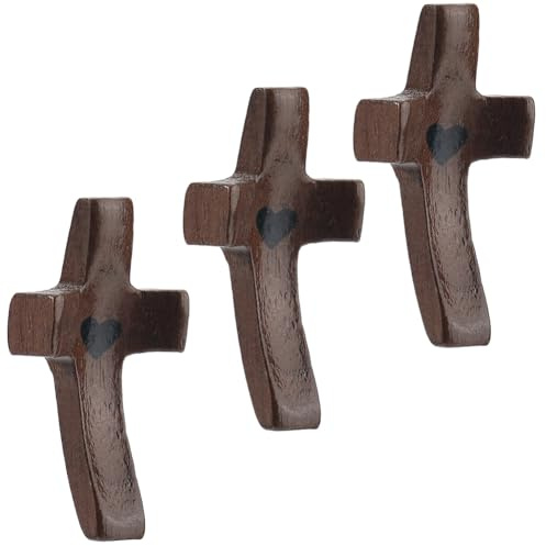 GORGECRAFT 3 Stück „Cross My Heart“ Holzkreuze Braunes Holzkruzifix In Liebesform Zur Ermutigung Der Fingerspitze Kleine Tasche Mit Daumen Zum Halten Eines Handkreuzes Zum Beten Tolle Weihnachten Oste
