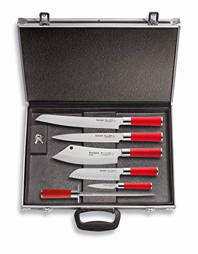F. DICK Messerset Red Spirit (Magnetkoffer, Kochmesser AJAX, Brotmesser, Santoku, Tranchiermesser, Officemesser, Wetzstahl, 56° HRC) 81173000