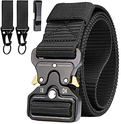 LC-dolida Taktischer Gürtel Herren, Militär Arbeitsgürte, Sicherheitsggurte Beutegürtel mit 2 Taktischen Schlüsselhaken&Metallschnalle, Taktische Gurt Belt für Outdoor Sport Camping Jagen