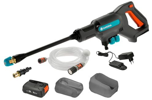 Gardena Akku-Druckreiniger AquaClean 24/18V P4A Premium Set: Zusätzliches Zubehör, Verstellbarer Wasserdruck, Düsenaufsätze, 3 Reinigungsmodi, Kabellos (14800-31)