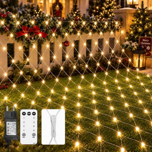 Liyade Lichternetz Außen 3×2 m, 200 LED Warmweiß, Fernbedienung & Timer | 8 Lichtmodi, IP65 Wasserdicht, LED Weihnachtsdeko Lichternetz Innen Außen Für Büsche, Garten, Balkon, Zimmer, Party‑Deko