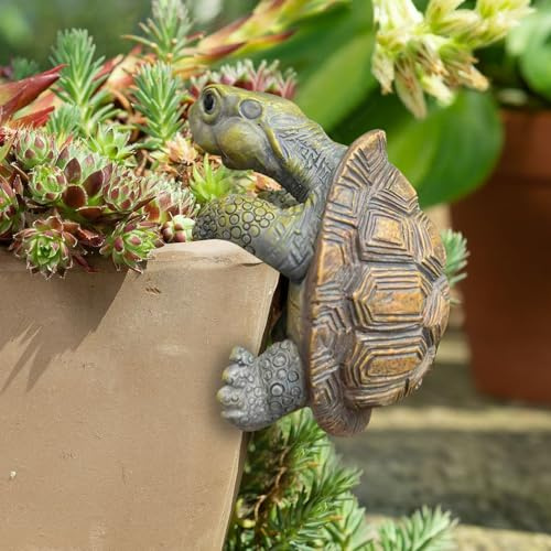 Miniteich Deko Schildkröte Figur,Kreativer Schildkröten Blumentopf Hänger,Schildkröte Gartendeko Für Draußen Wetterfest,Schildkröten Deko Teich Figuren,Tier Hängend Harz Statue Für Brunnen Teichdeko