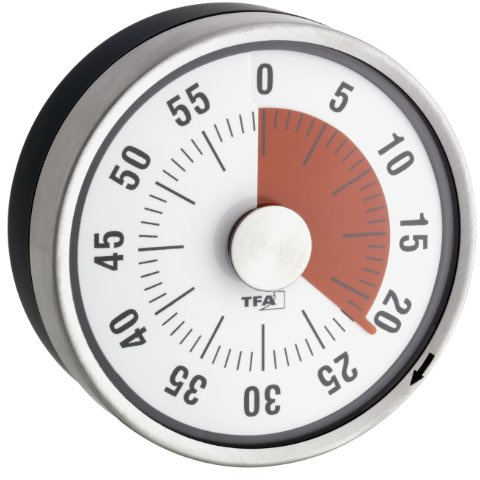 TFA Dostmann Analoger Kurzzeit Timer Puck, 38.1028.10, bis 60min, Eieruhr, Küchentimer, mechanisch, mit Restzeitanzeige, zum Aufziehen, magnetisch, 79 x 32 mm, grau
