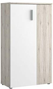 FORTE Boots Schuhschrank 70, Schuhschrank mit 2 Türen, Flurschrank, Aufbewahrungsschrank, Abstellraum, Holzwerkstoff, Sandeiche Holzdekor/Weiß, 70 cm breit x 120 cm hoch x 34 cm tief