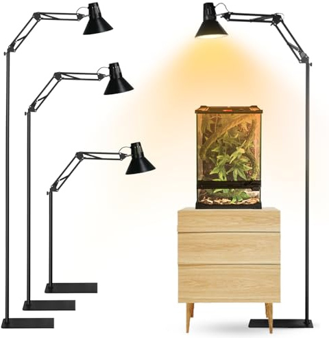 Tararium Hoch Reptilien Wärmelampenständer mit Lampenschirm, Verstellbarer Schwenkarm Terrarium Lampe Halterung, E26/E27 Keramikfassung Bodenlichtständer für