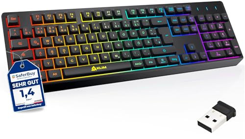 KLIM Chroma Wireless Gaming Tastatur Kabellos QWERTZ DE – RGB Beleuchtet, Leise & Ergonomisch, Langlebig & Wasserdicht – Für PC, Mac, PS4, PS5 – Schwarz