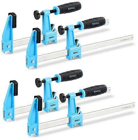 SHALL Schraubzwingen Set 4 Stück,Spannweite 300mm（12 Zoll）, Spannkraft 272kg（660 Pfund）, Aus Edelstahl，Präzises Fixieren von Holzwerkstücken