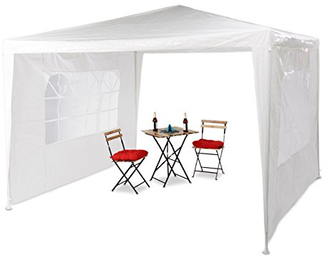 Relaxdays Pavillon 3x3 m, 2 Seitenteile, Metall Gestell, PE Plane, Fenster, Festival Partyzelt, Geschlossen, Weiß
