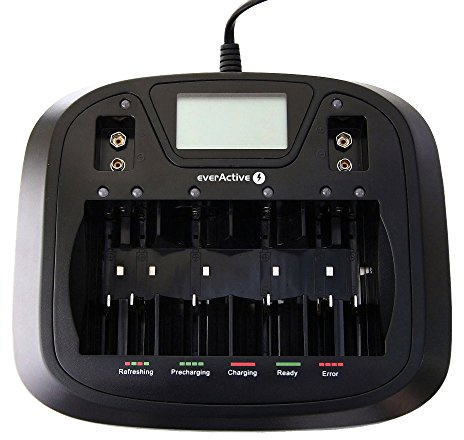 everActive Ladegerät für 8 Akkus AAA AA C D 9V, universal und schnell, vollautomatisch, LCD mit prozentualen Batteriestandsanzeiger, Modell: NC-900U