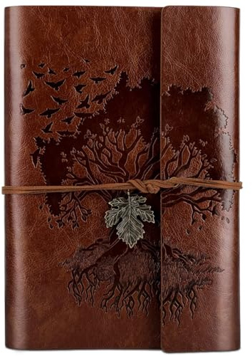 OMEYA PU-Leder-Tagebuch, Nachfüllbar, VintageTagebuch Reisetagebuch zum Schreiben, Reise-Notizbuch, Tagebuch, Geschenk für Mädchen, Jungen, Frauen, Männer, Blanko-Seitenm, A5 23.3 × 16 cm, Braun