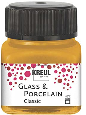 KREUL 16247 - Glass & Porcelain Classic metallic gold, im 20 ml Glas, brillante Glas- und Porzellanmalfarbe auf Wasserbasis, schnelltrocknend, deckend
