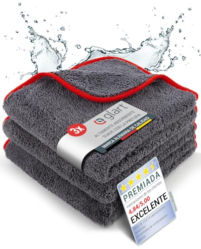 Glart 443TP Mikrofasertücher 3er Set – 600 GSM – 40x40 cm – Flauschige Auto Poliertücher für Trocknung & Pflege – Ultraweich, fusselfrei & saugstark – Für Autopflege, Motorrad, Boot & Haushalt