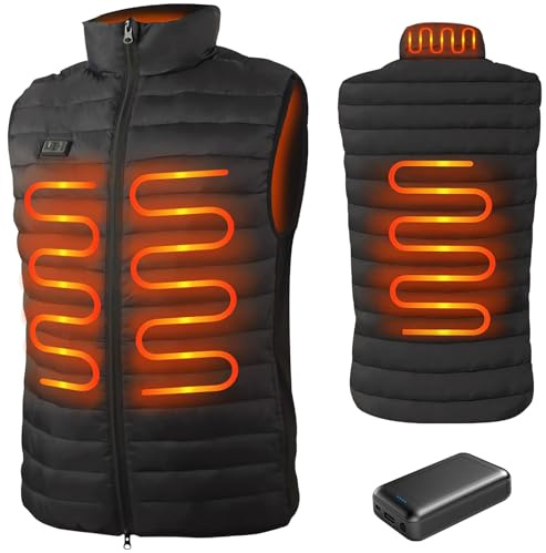 seenlast Beheizbare Weste, Heizweste Herren mit powerbank 10000 mAh, Weste Beheizbar Thermoweste Wärmeweste Herren Damen mit 3 Stufen Temperatur, 4 Heizzone, Maschinenwaschbar