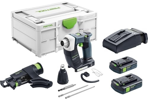 Festool Akku-Bauschrauber DWC 18-4500 DURADRIVE im Systainer | 18 V / 4,0 Ah – mit Magazinvorsatz, 2 Akkus, Schnellladegerät TCL 6, Tiefenanschlag, Gerüsthaken & Bits