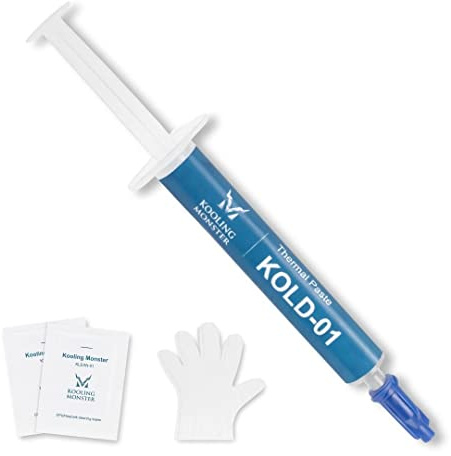 Kooling Monster KOLD-01, Hochleistungs-Silikon-Wärmeleitpaste für Kühlung Aller CPU/Kühlkörper, Silikonpaste für einfaches Verteilen, inkl. Handschuhe und Reinigungstücher, kein Geruch (0.7ml/1.8g)