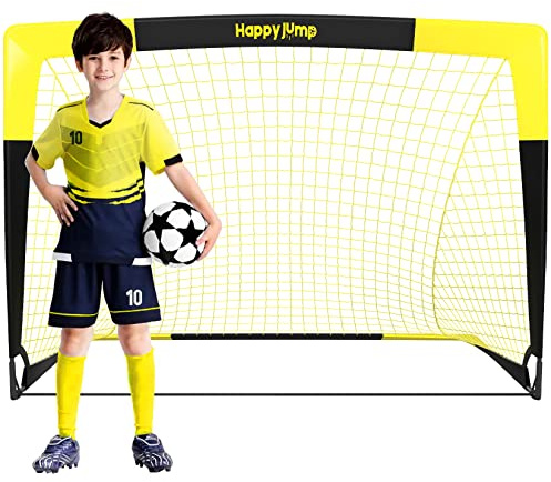Happy Jump Pop-Up Fußballtor – Faltbar für Kinder & Erwachsene | 1 oder 2 Tore: 120x90 / 152x110 / 213x152 cm | Optional mit Ball, Pumpe, Hütchen & Zielscheibe | Für Garten & Geschenk