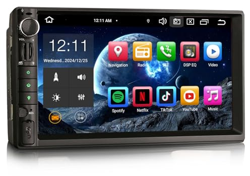 Erisin 7 Zoll Doppel Din Android 14 Autoradio Bluetooth 5.0 Navi GPS Unterstützt Wireless Carplay Android Auto DSP WiFi 4G DAB+ OBD2 TPMS USB DVB-T2 FM Radio RDS Bildschirm【8-Kern 4GB RAM+64GB ROM】